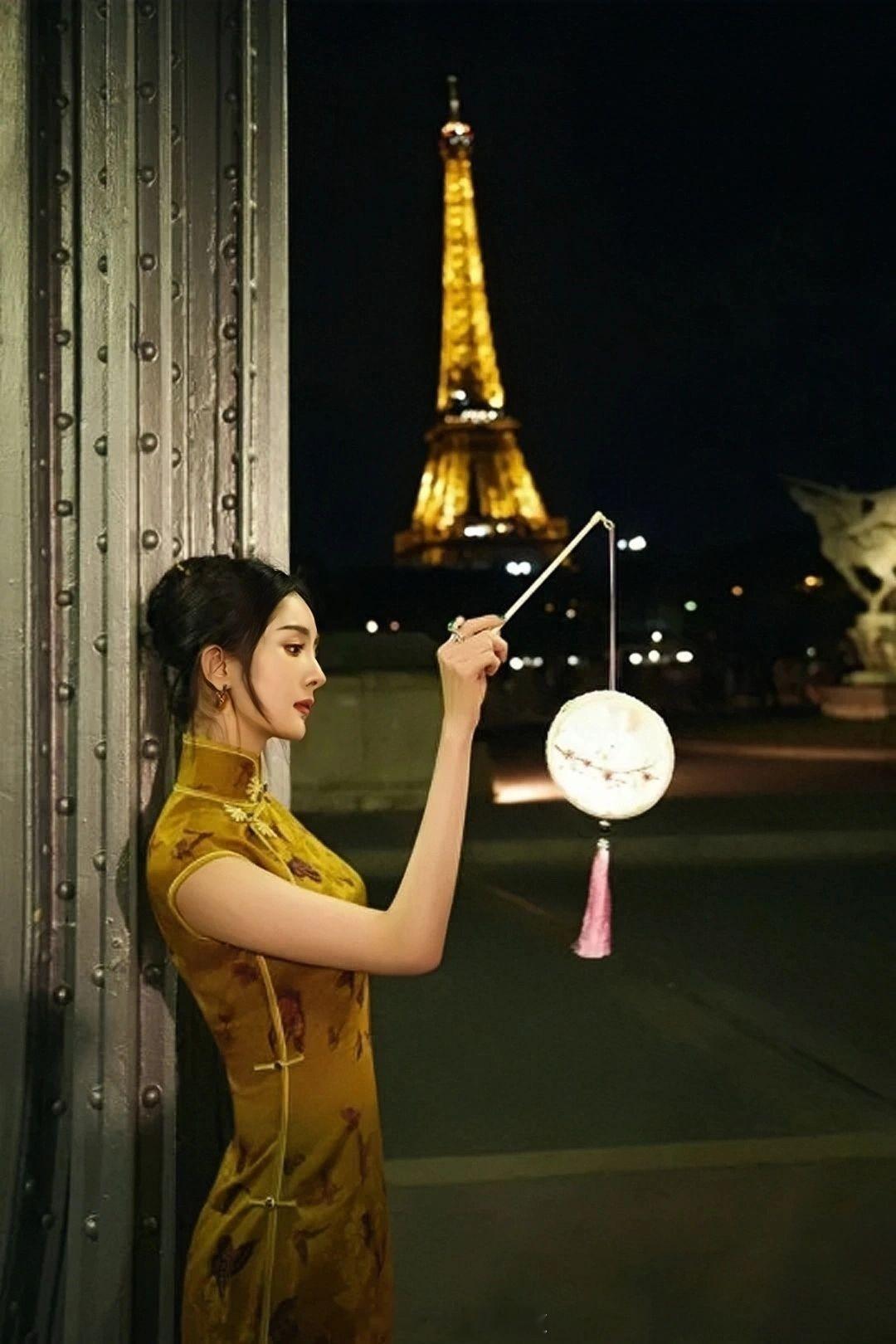 杨幂中式旗袍优雅盘发妆