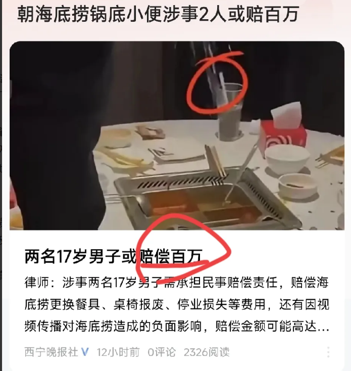 海底捞撒尿事件后续，自己赔千万，肇事者只赔百万！有格局有担当有人情味！顾客10倍