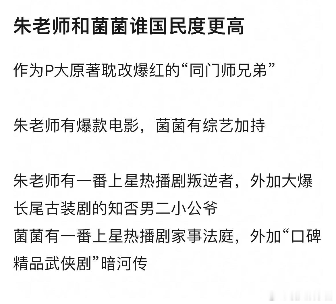 朱一龙和龚俊谁的国民度更高