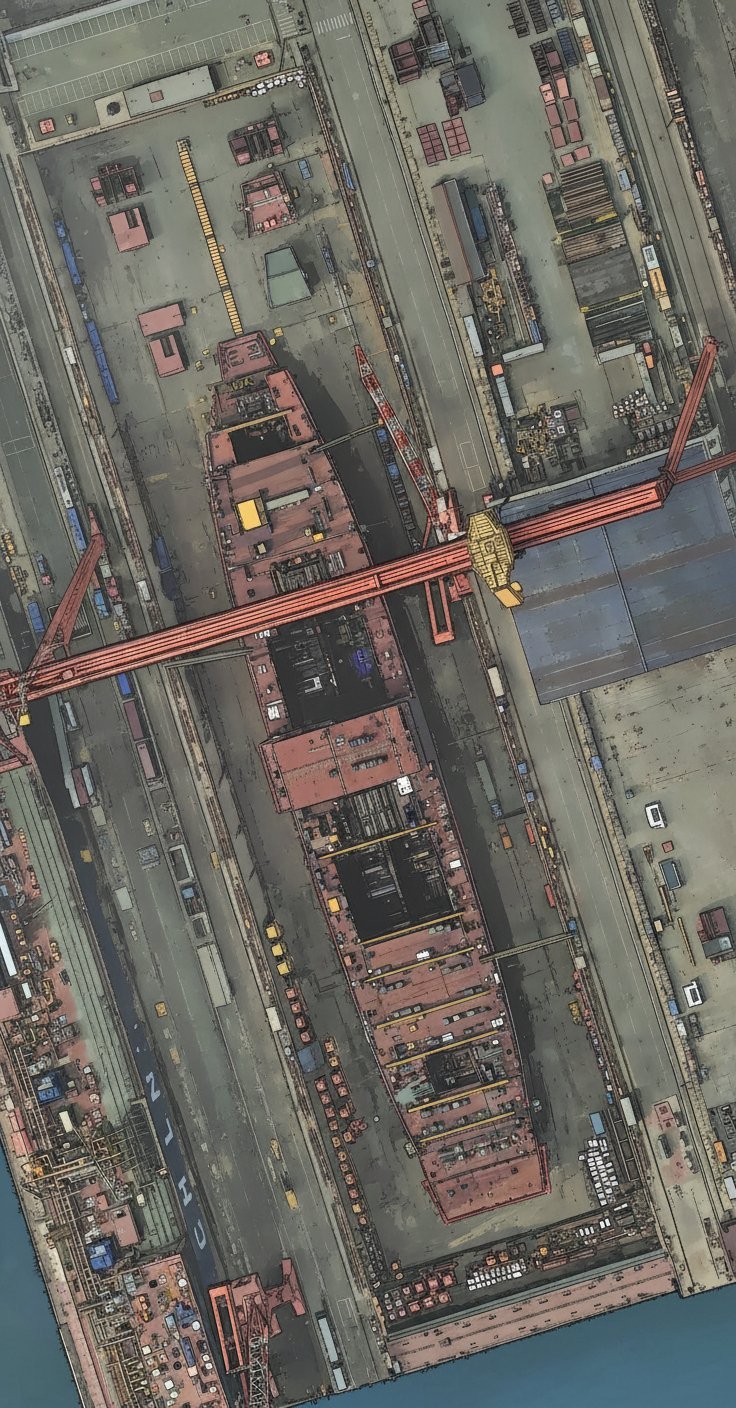 最新004卫星图，已经过AI处理相对两天前的卫星图，舰首增加了些模块，进度没之