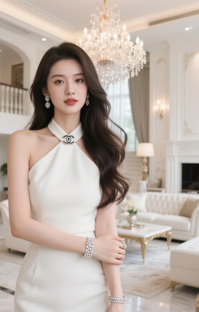 水晶灯洒下光芒，她是复式空间里的光影女王