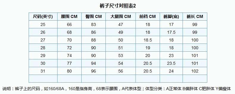 半身裙的尺码对照表_超完整的各种服装尺寸对
