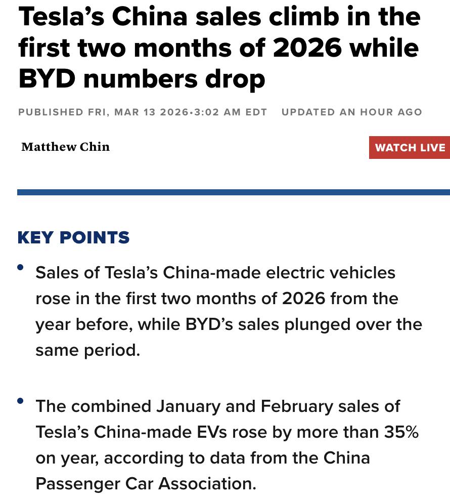 美媒：特斯拉中国销量逆势上扬，比亚迪同期大幅下滑据中国乘用车市场信息联席会数