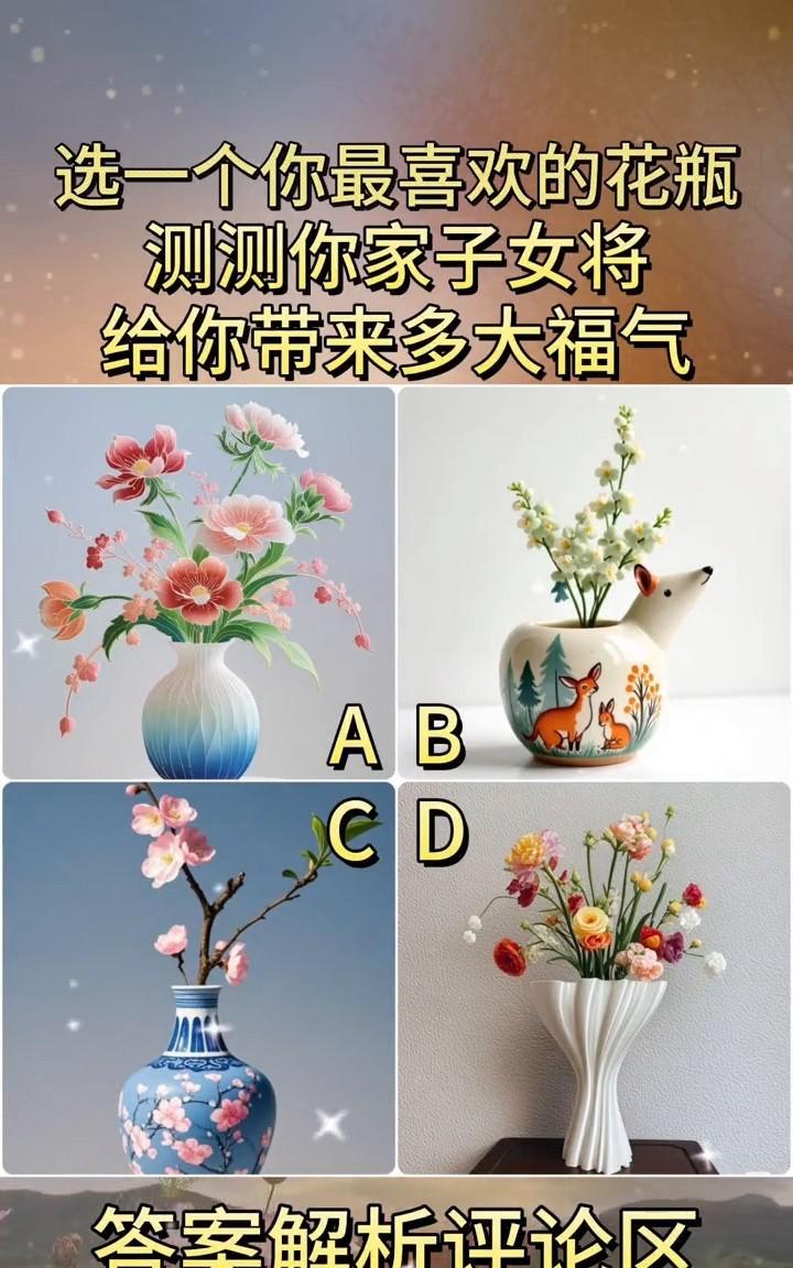选一个你最喜欢的花瓶，测测你家子女将给你带来多大福气。答案解析评论区。繁花簇