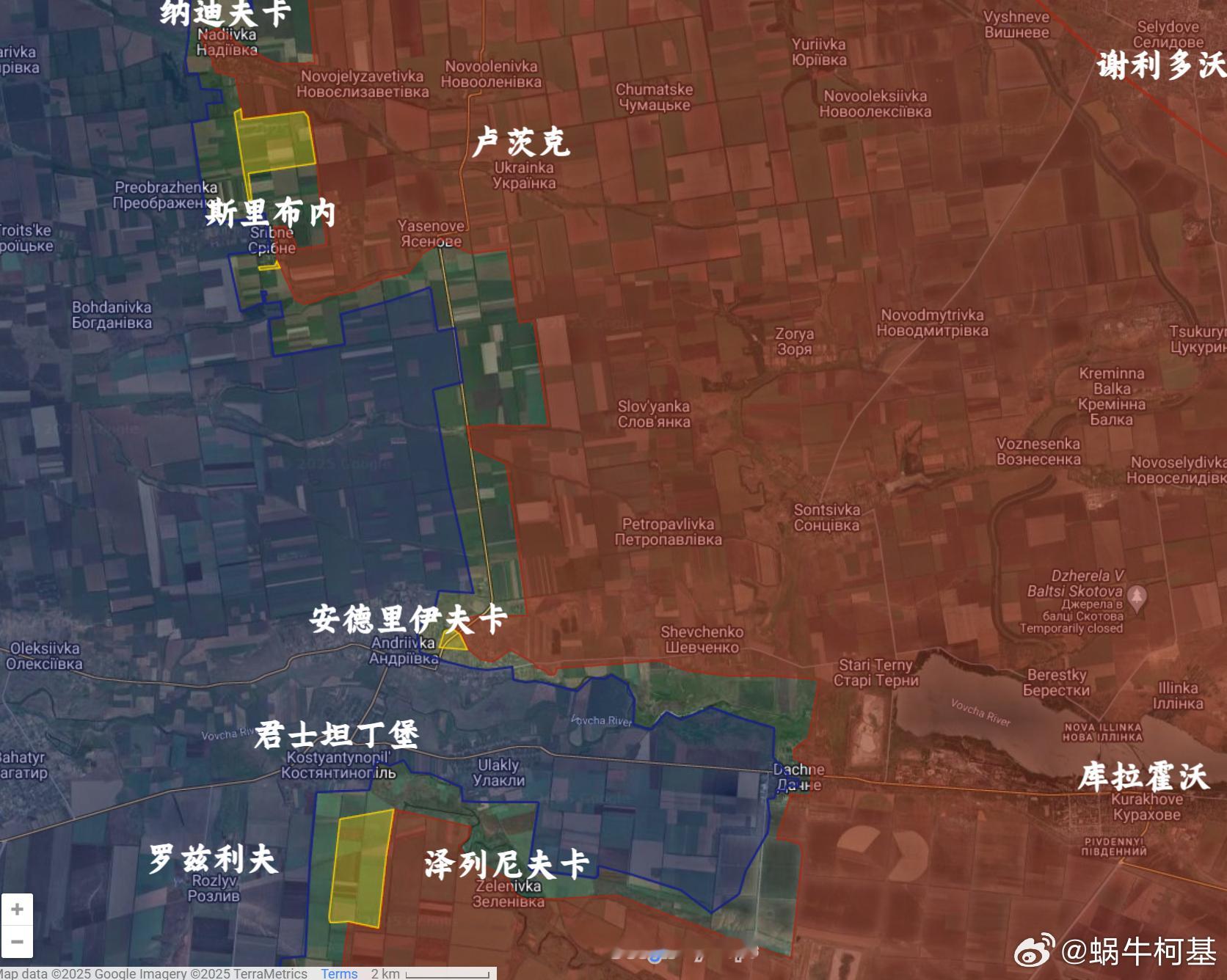 俄军在库拉霍沃西北突出部的南北两翼推进，来源：AMKmapping