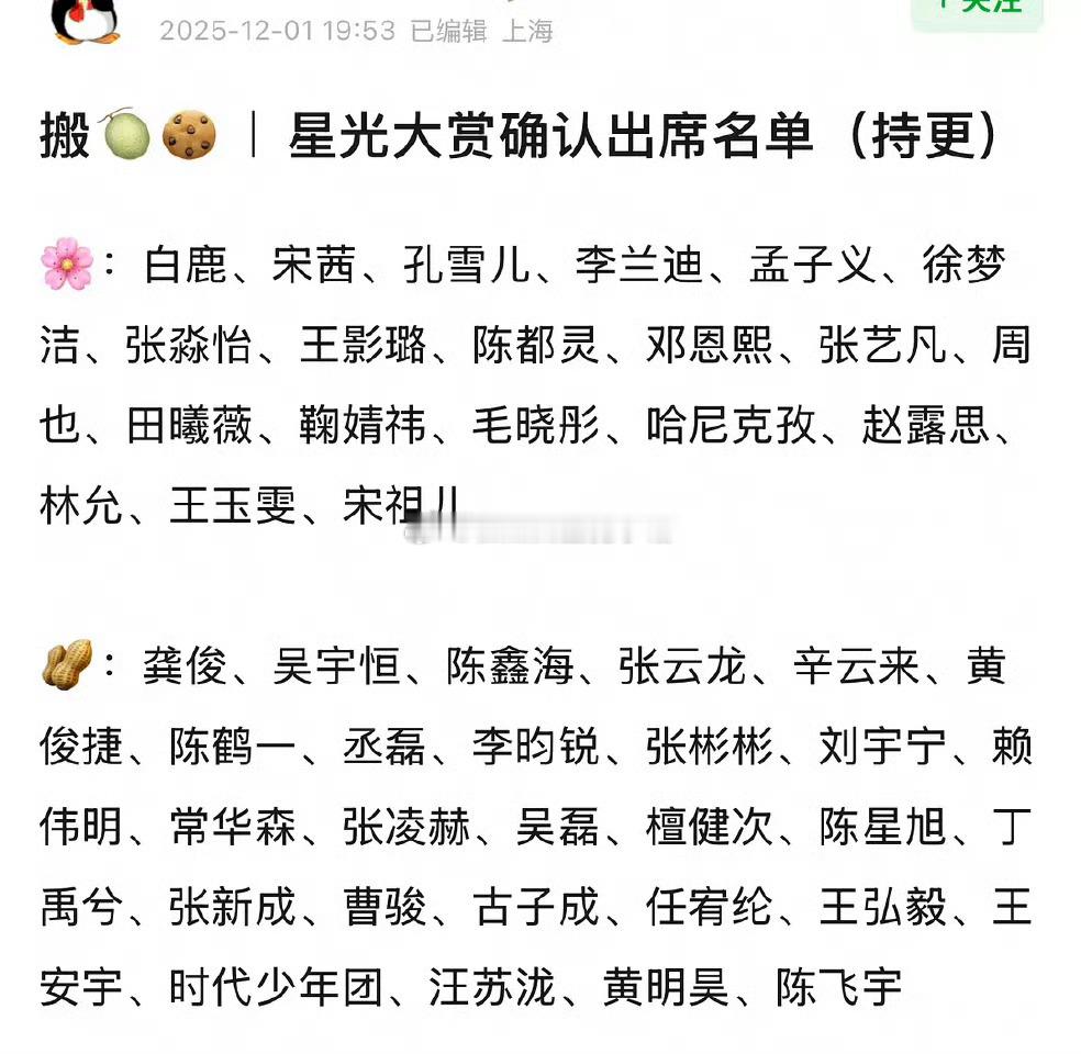 腾讯视频星光大赏星光大赏确认出席名单一览，期待谁？