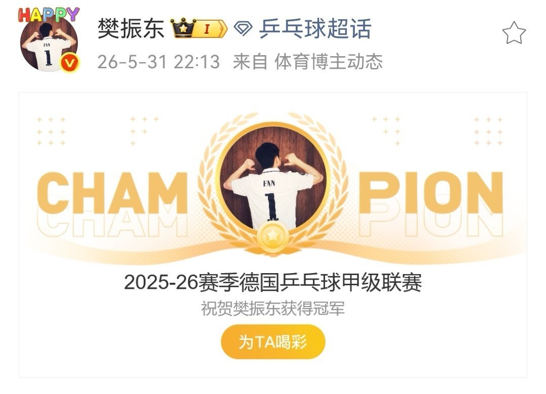 樊振东德甲夺冠一般网友可能分不清这个冠军那个冠军的区别，只知道“哇，不愧是樊振东