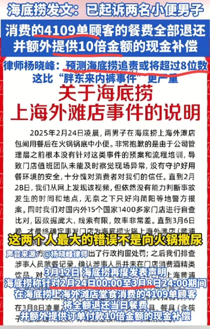 一泡尿，几千万！火锅撒尿俩小伙，倾家荡产了！火锅店赔偿顾客上千万，设备撤旧换新费