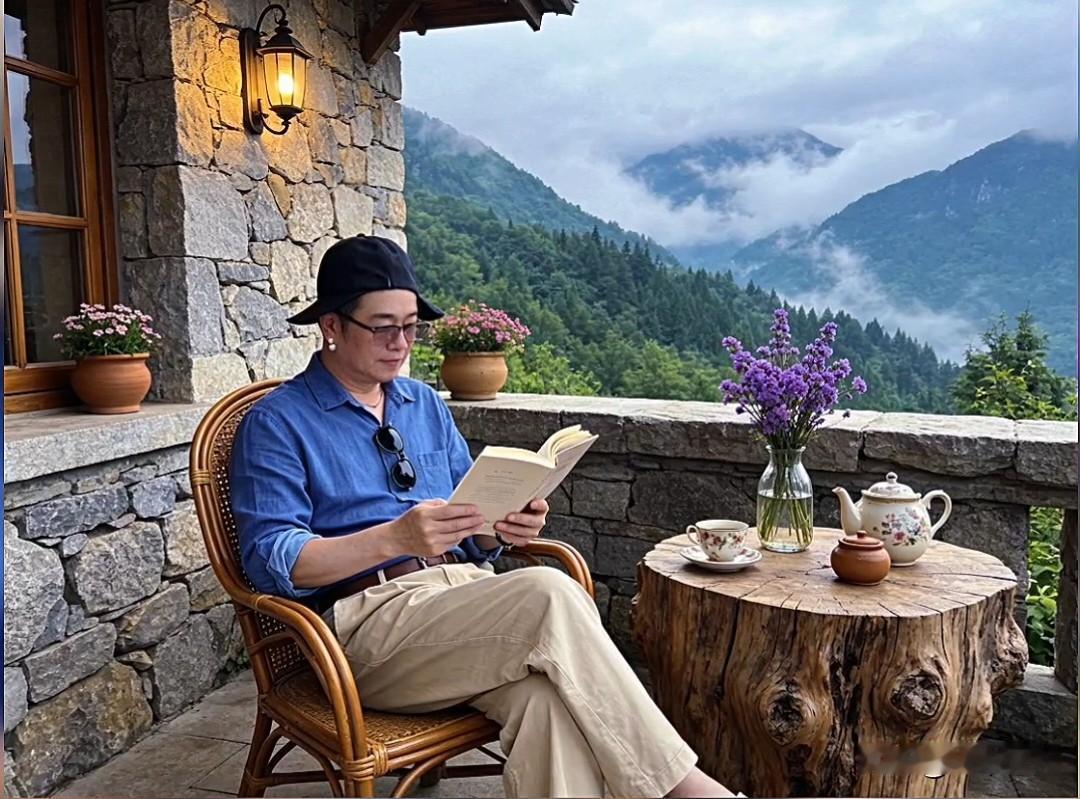 躲进山里的小屋，看云雾缭绕青山，听风吹树叶沙沙响。手边是一杯热茶，膝上是一本好