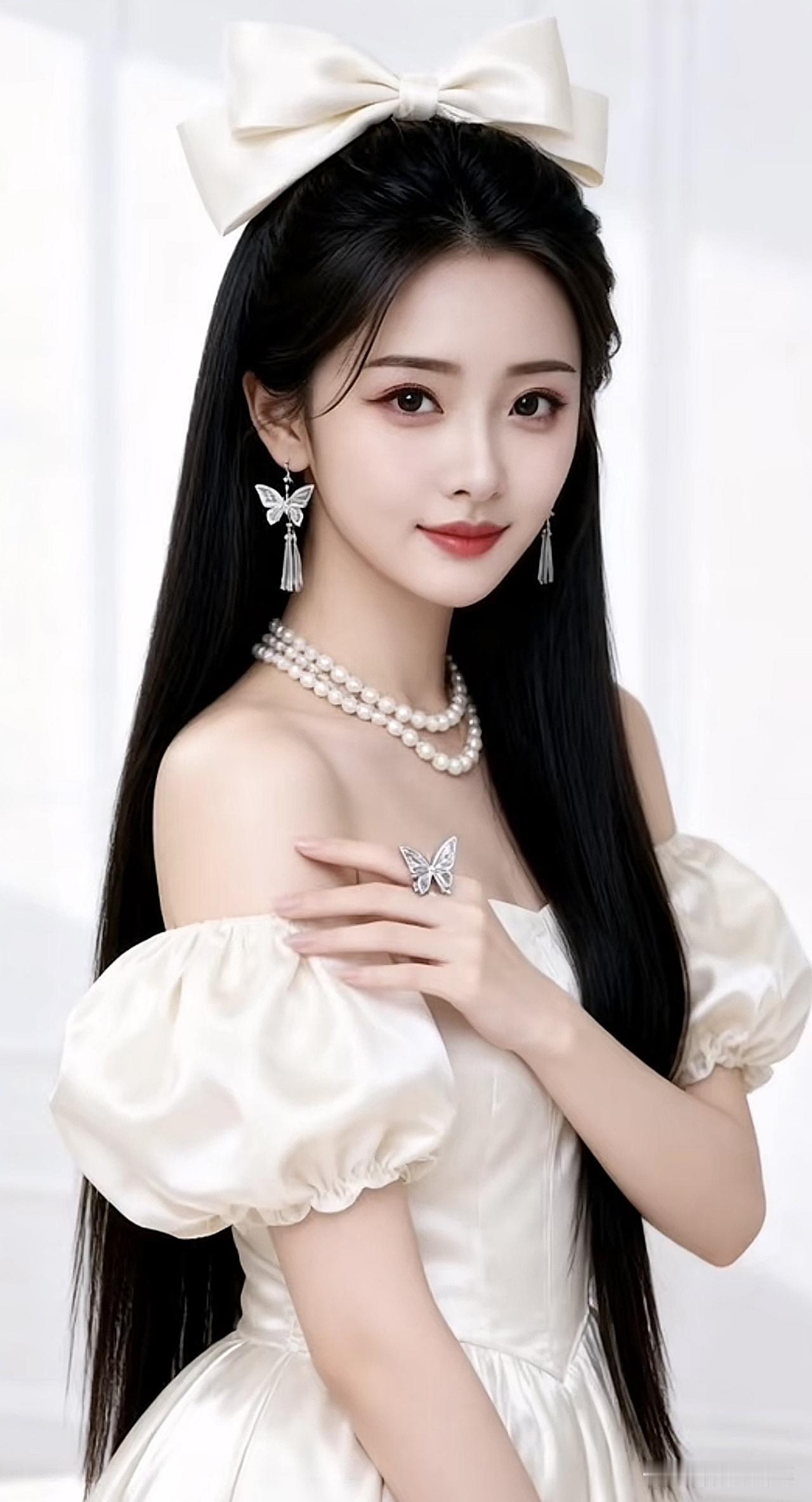 优雅公主风，珍珠项链与蝴蝶结发饰的完美搭配，尽显甜美与高贵！珍珠项链搭配法甜美