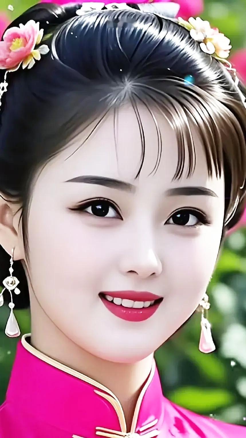 古风少女，粉衣花髻，笑靥如花