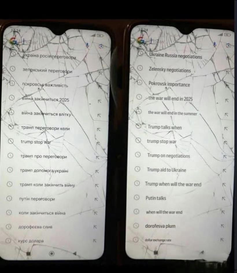 据说这是一个阵亡乌军士兵的手机，人们发现了他的搜索记录其实代入一个人的视角，