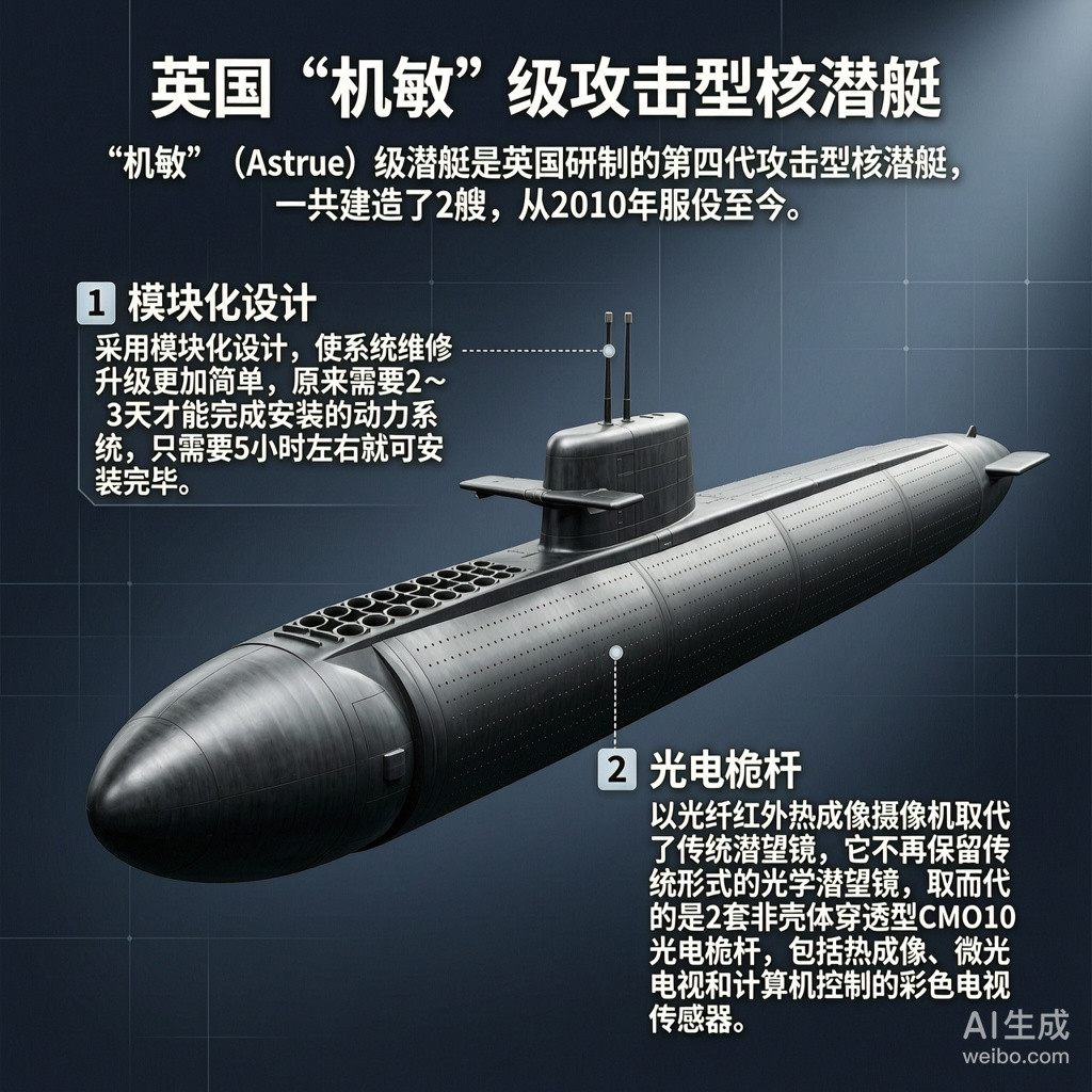 军事ai新视野英国“机敏”级攻击型核潜艇“机敏”（Astute）级潜艇是英国研