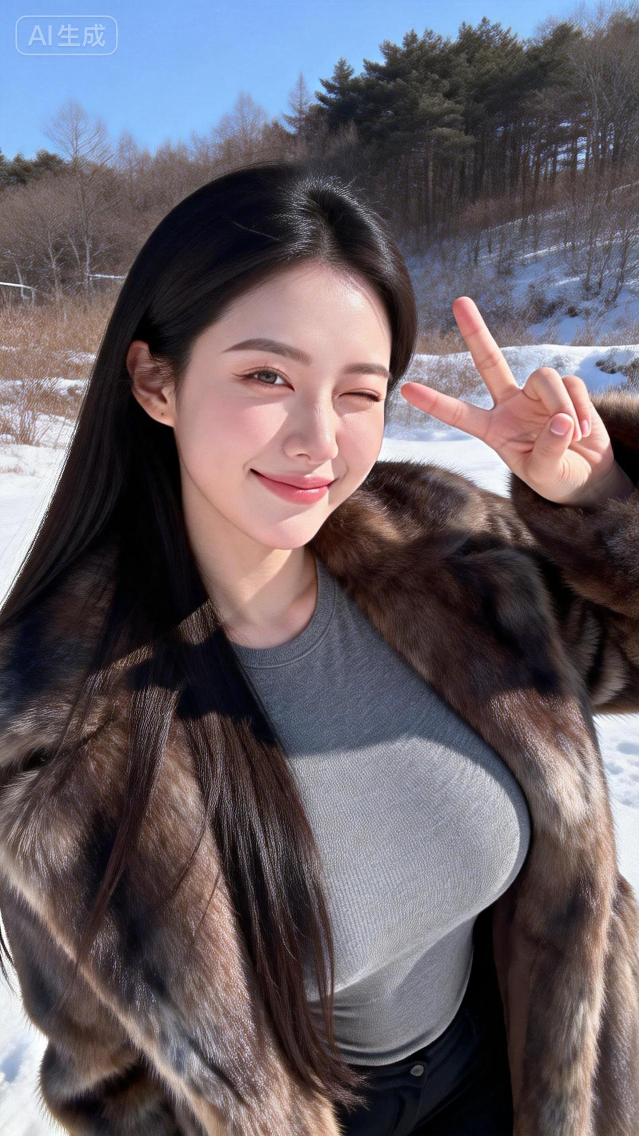 冬日暖阳下的甜美自拍，毛茸茸外套搭配微笑，元气满满！🌞😊少女风写真照女生穿