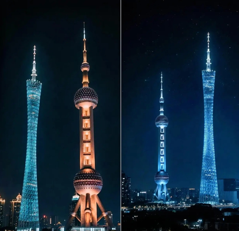 实话实说，把上海东方明珠电视塔与广州小蛮腰电视塔放在一起，你觉得哪个造型更美，更