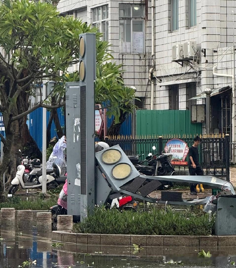 湛江台风凶到吃红绿灯！这破坏力把外地人看傻：是灾难片现场吧湛江的台风到