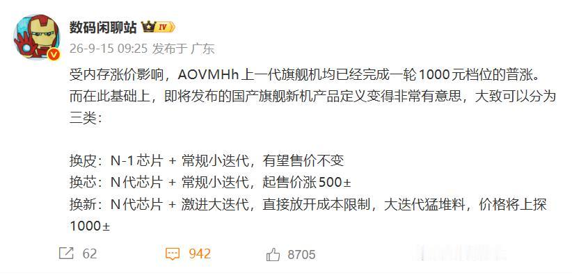 闲聊站说，今年旗舰普遍涨价1000±。-看来新发布的小米18Pro，要69