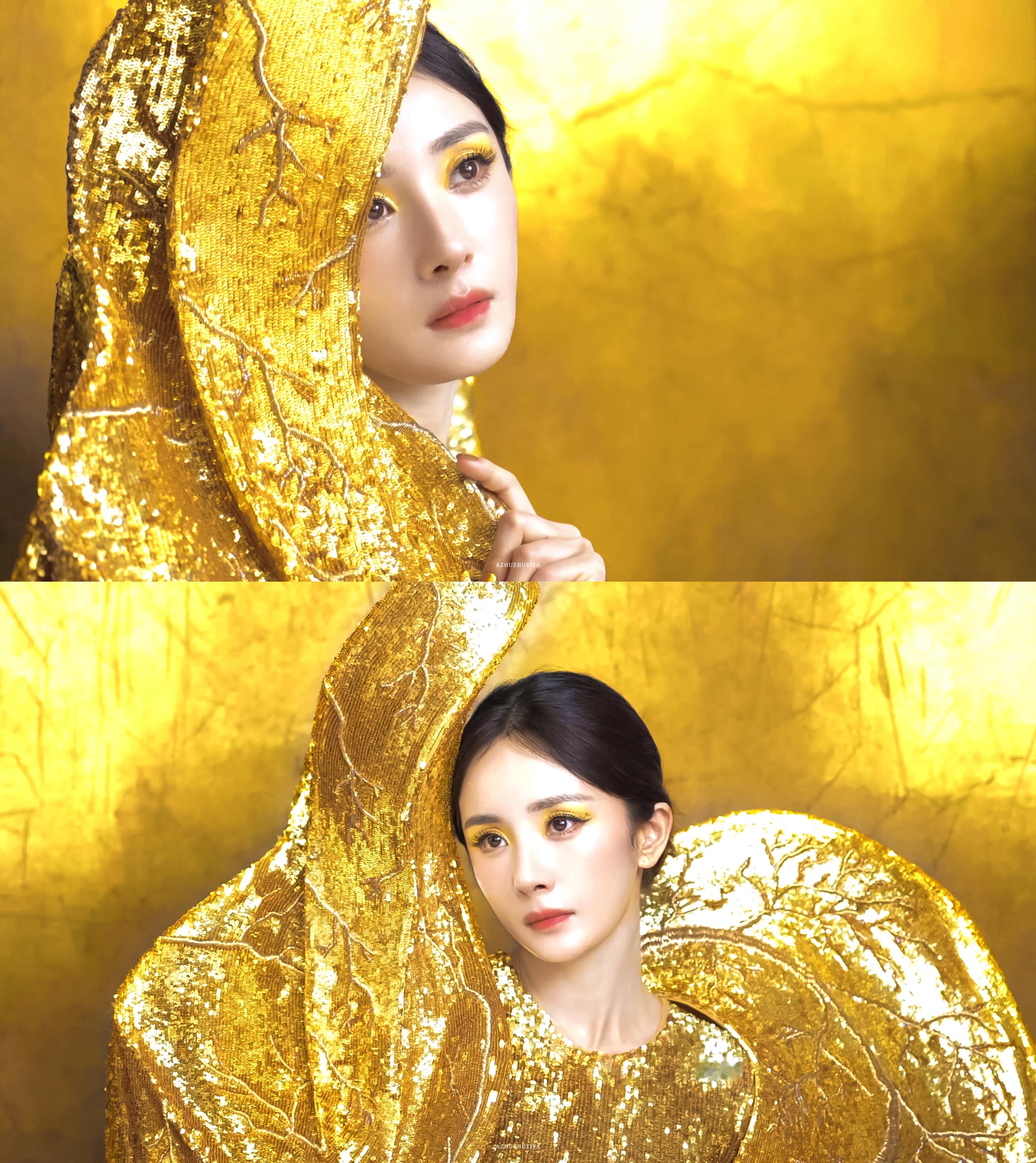 属于杨幂的黄金时代这组照绝了，用金色衬托杨幂的黄金时代，五大男刊女刊全满贯，首