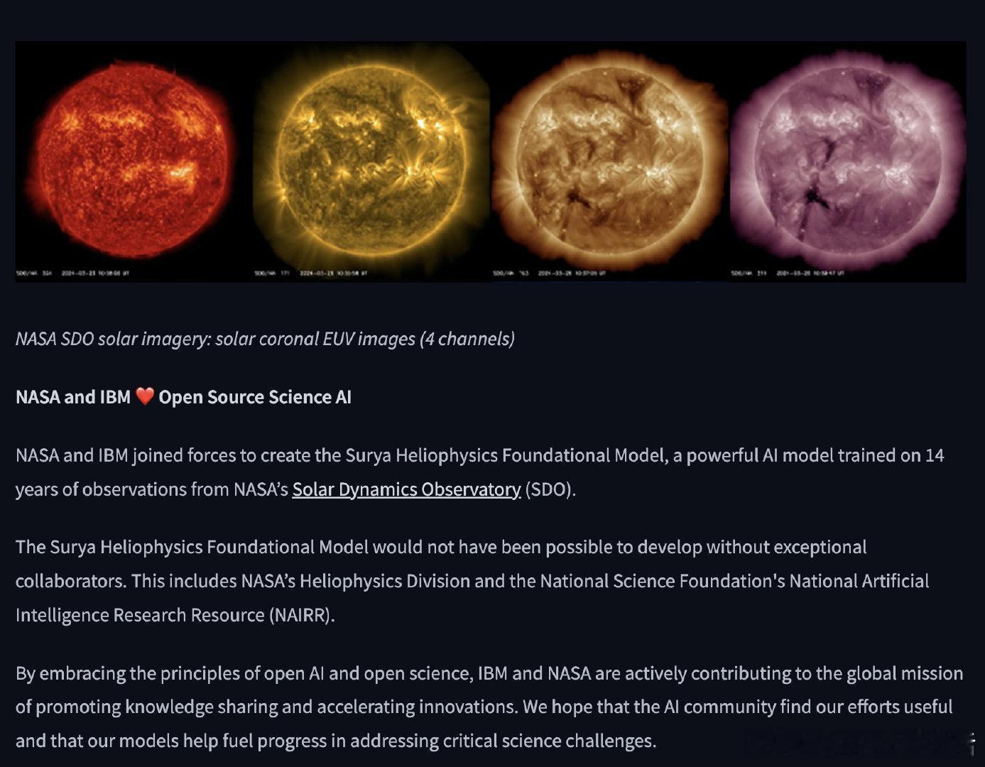 NASA与IBM联手推出Surya——基于14年太阳动力学观测数据训