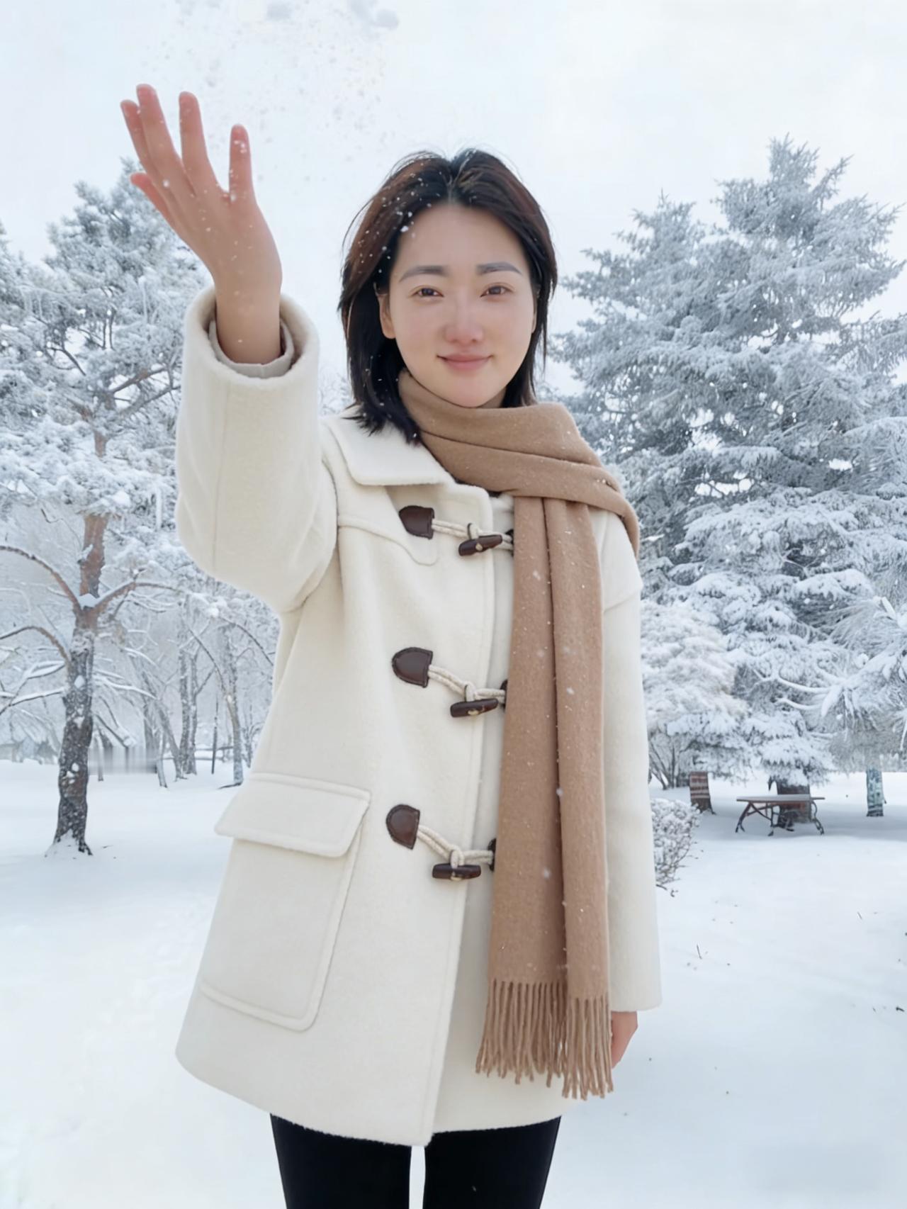 寒林铺玉笺，佳人落笔仙。绒衣温冷岁，笑靥暖寒天。触树寻诗韵，扬雪醉流年。丙