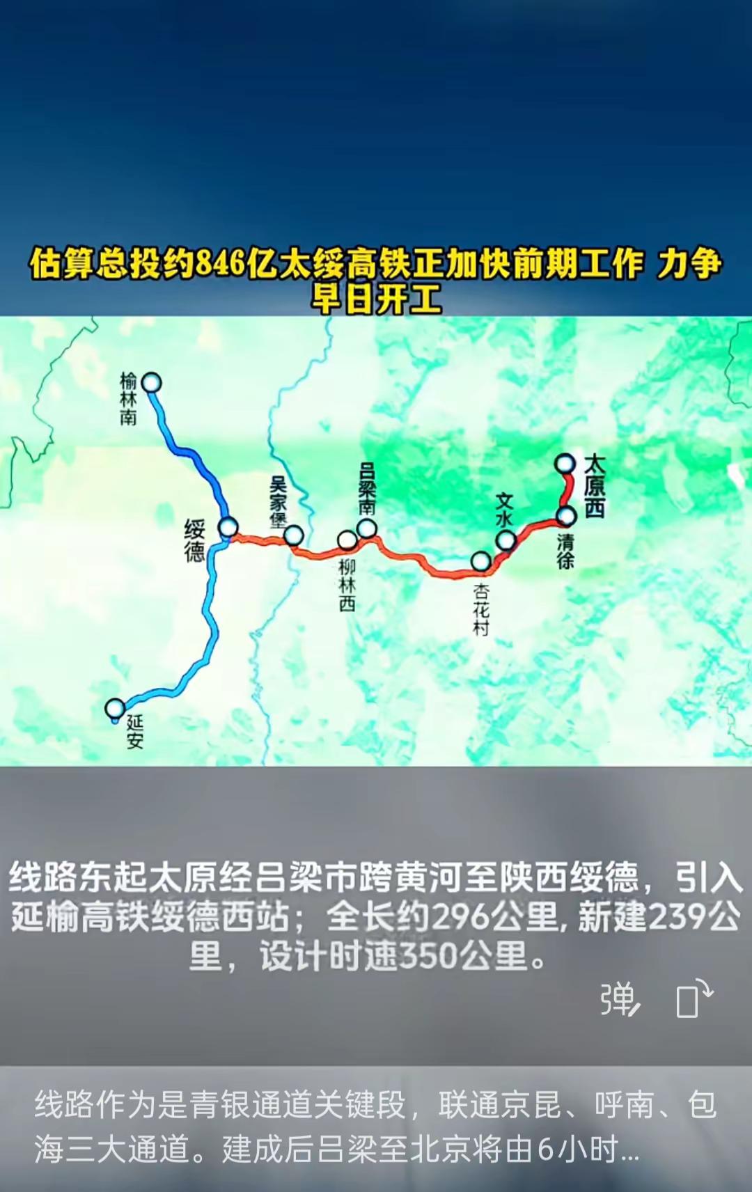 线路作为是青银通道关键段，联通京昆、呼南、包海三大通道。建成后吕梁至北京将由6小
