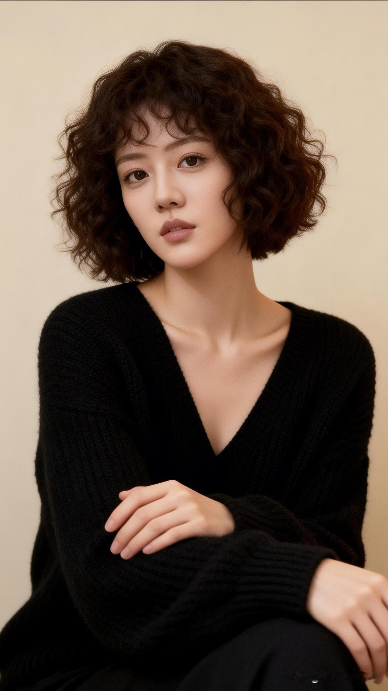 黑纱掩面，静待佳人。什么样的女人最令人着迷温柔卷发，黑毛衣，冬日暖阳下的静谧时