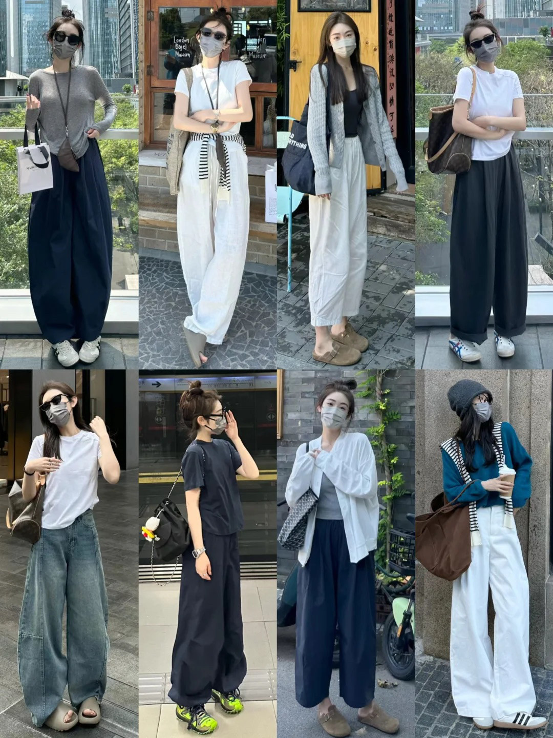 慵懒时髦的夏日穿搭，简简单单也能够收获时尚感……简单设计的白色T恤，搭配一条宽松的萝卜裤，再加上球鞋