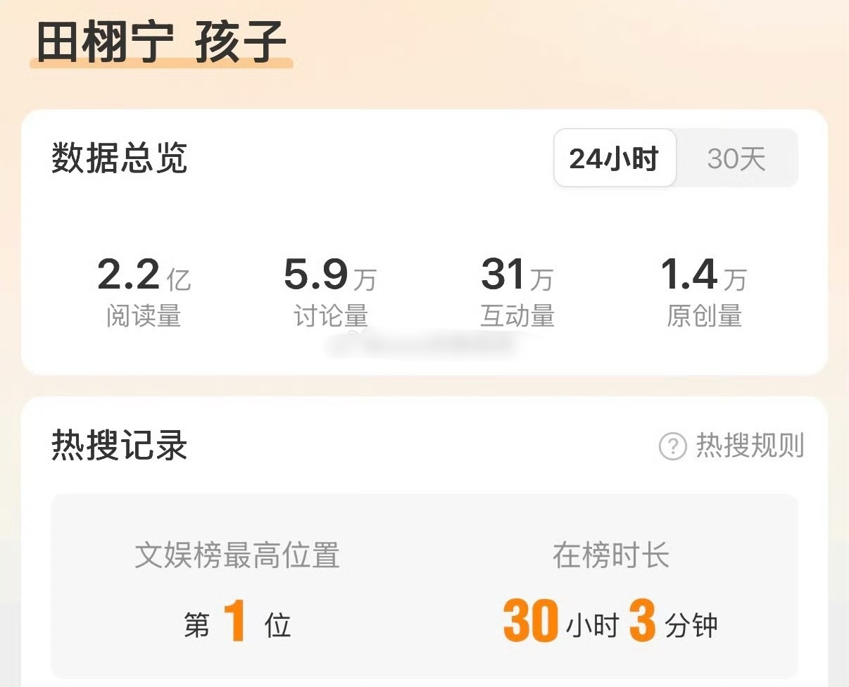 在榜30小时的热搜omg田栩宁孩子