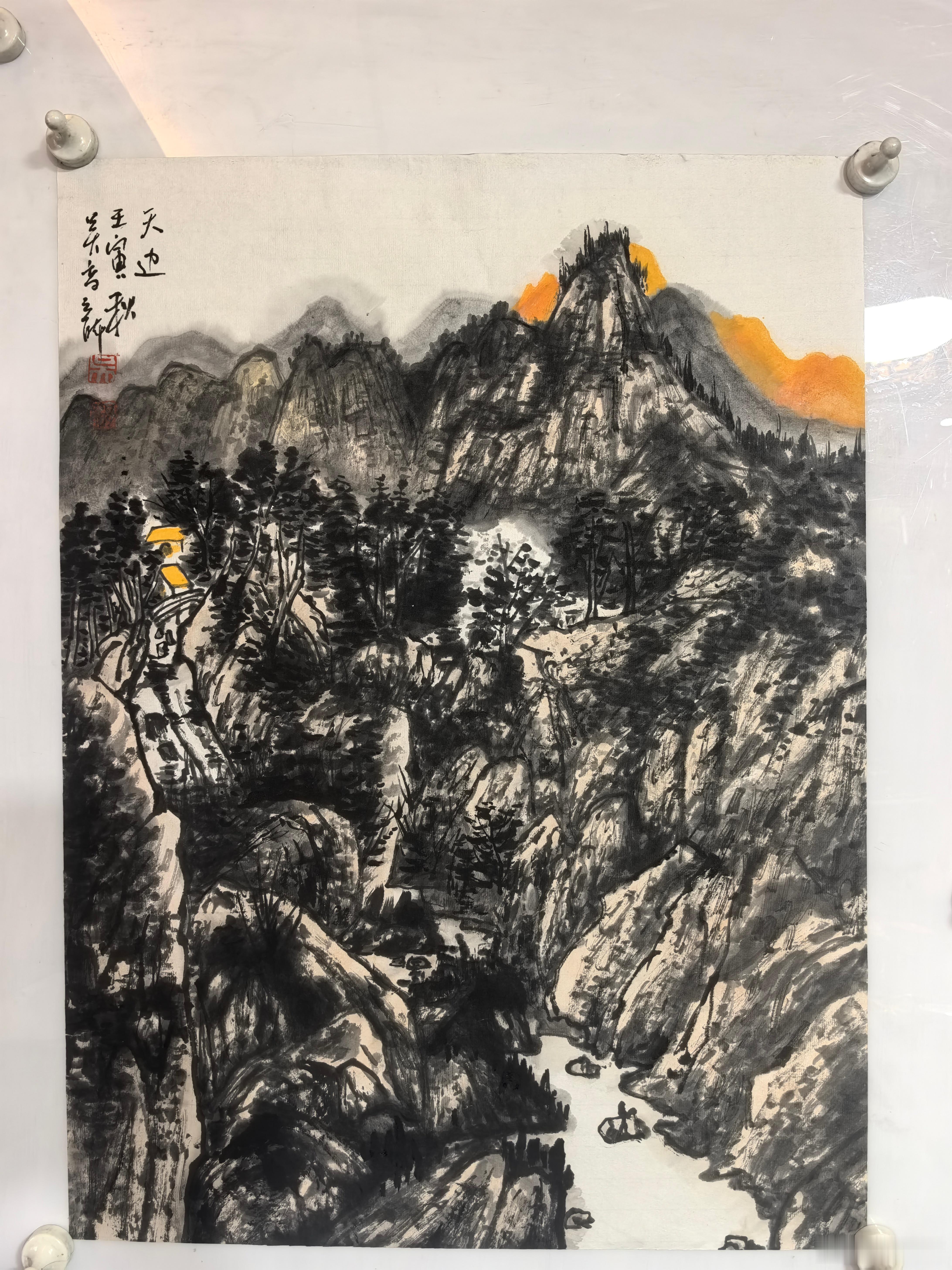 我从来不吹牛逼，大家来看一看。眼前这几幅幅大气磅礴的秋山飞瀑山水画，全部都是零基