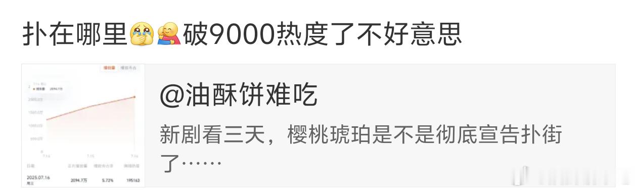 不好意思，如果樱桃琥珀有幸破万那它将是第二部热度破万集均1000w+的保送剧[捂