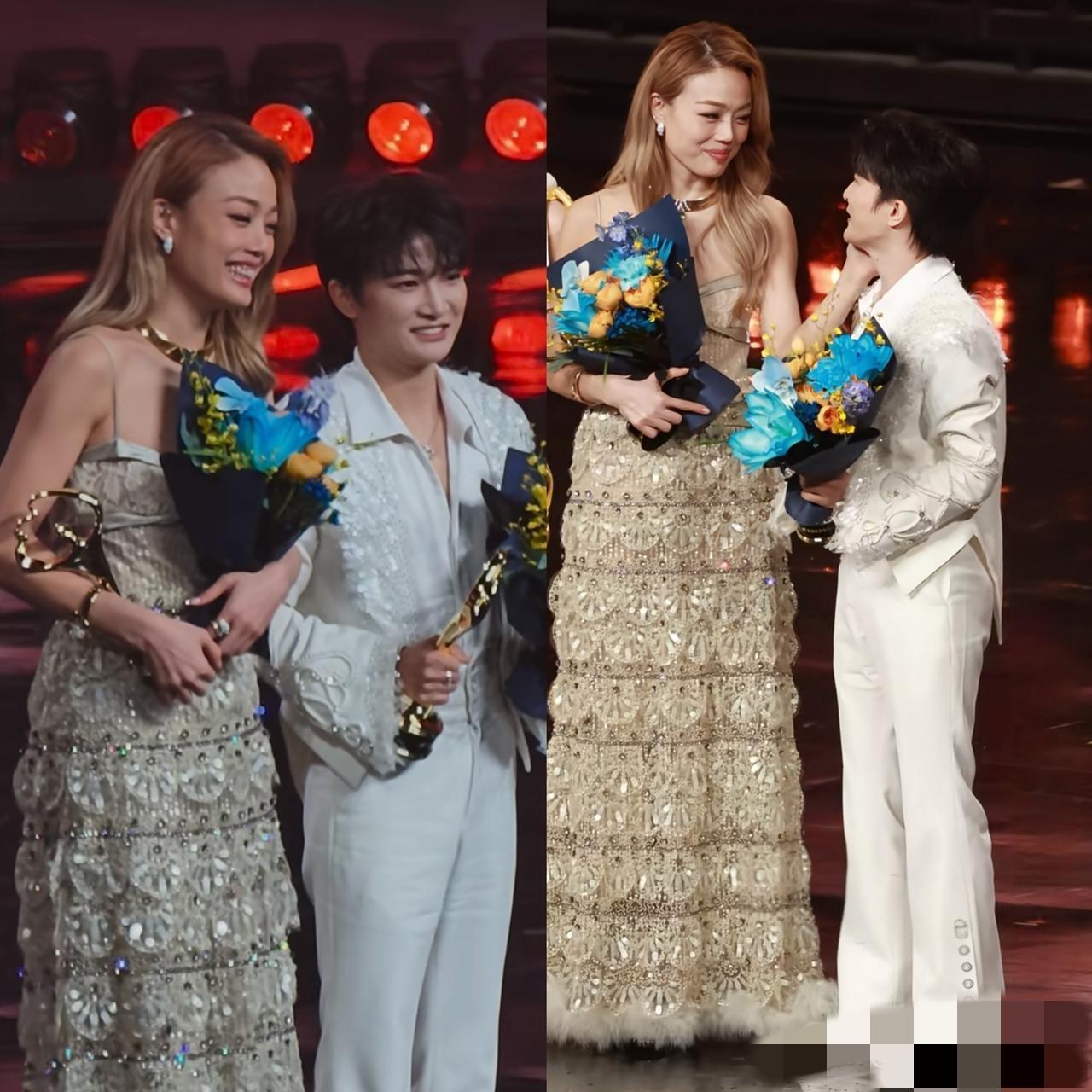 周深大概也没想到，自己会因为太干净而上热搜。微博之夜他和容祖儿同台，容祖儿拍