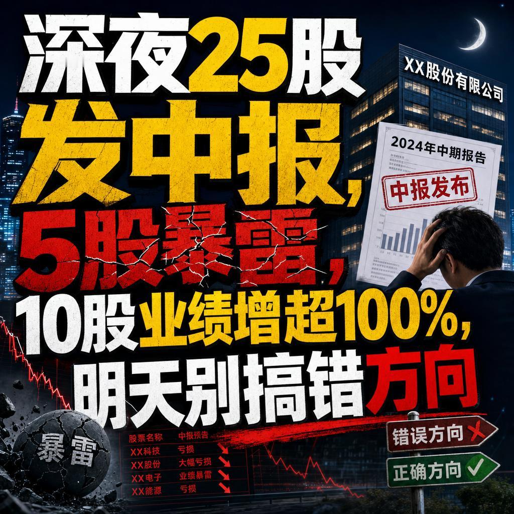 昨晚A股演了一出好戏，25家公司集中甩出中报预告，5家暴雷，10多家利润直接翻倍