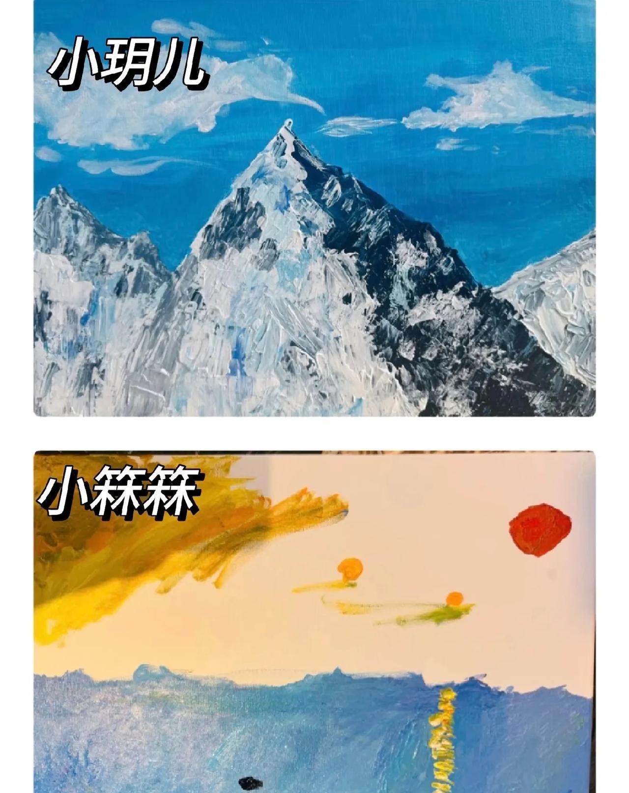 汪小菲女儿和儿子的绘画作品，有一说一，画的还不错！至少让人看起来是舒服的，颜色搭