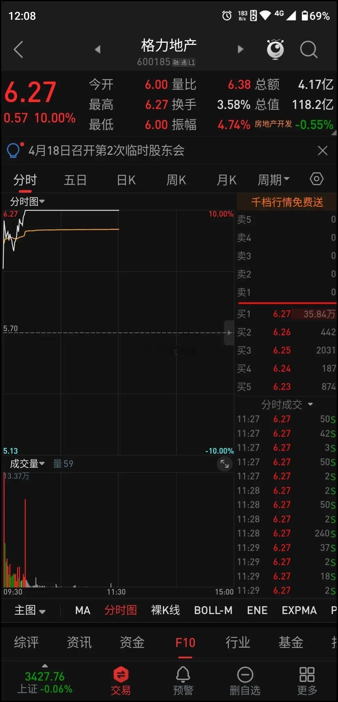 这才是大A炒股的姿势，昨晚看到格力地产消息，立即打开格力地产股票，加入手机自选股