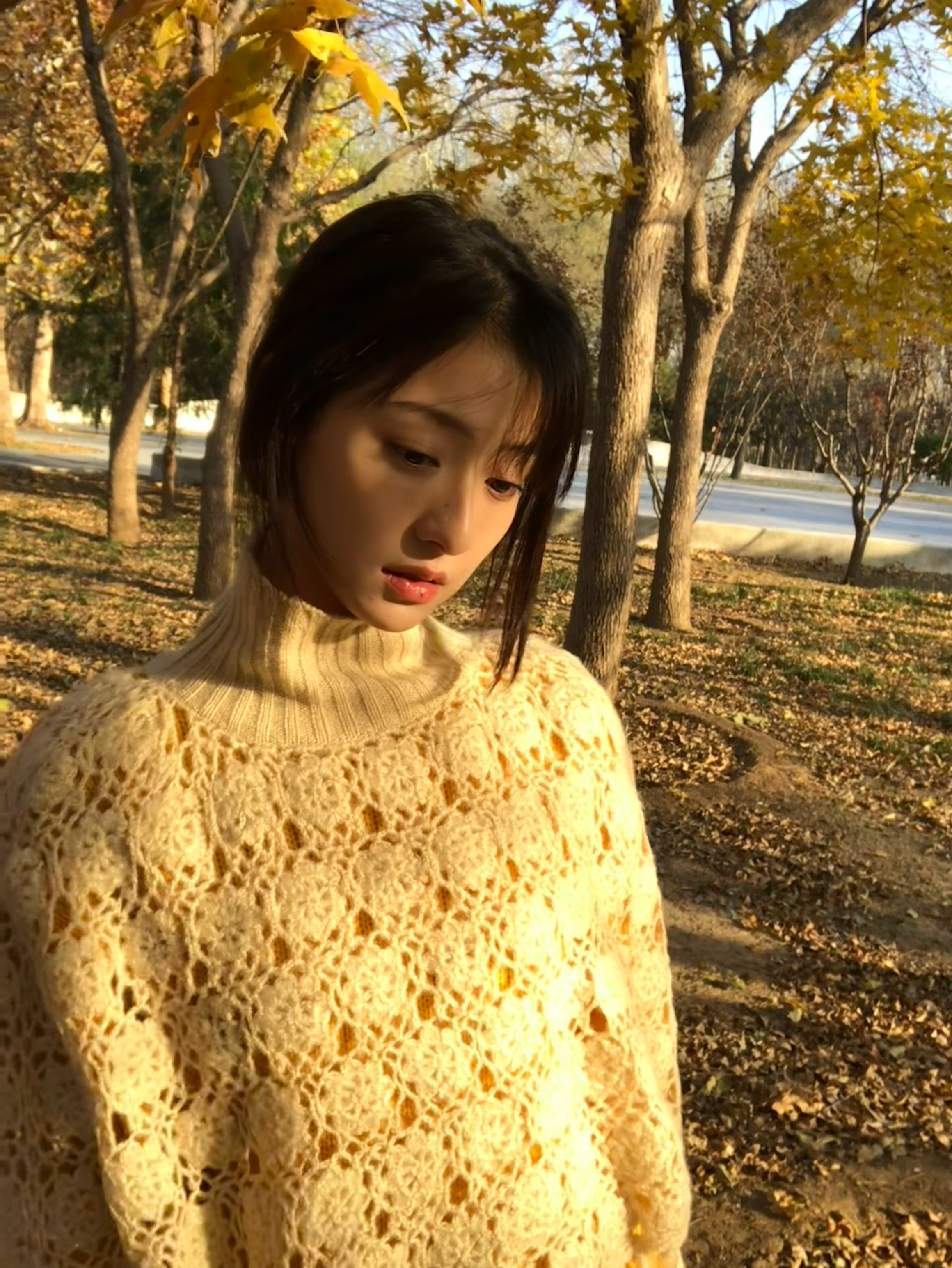 胡连馨秋日落叶氛围感好足00花颜巅算不算？