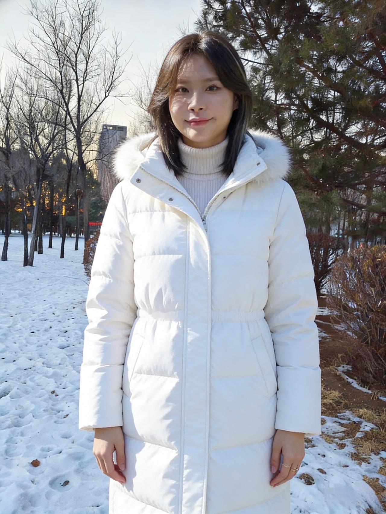 当寒雾漫过街巷，雪铺满归途你笑着，比冬日的阳光，更先抵达心底～白羽绒服裹