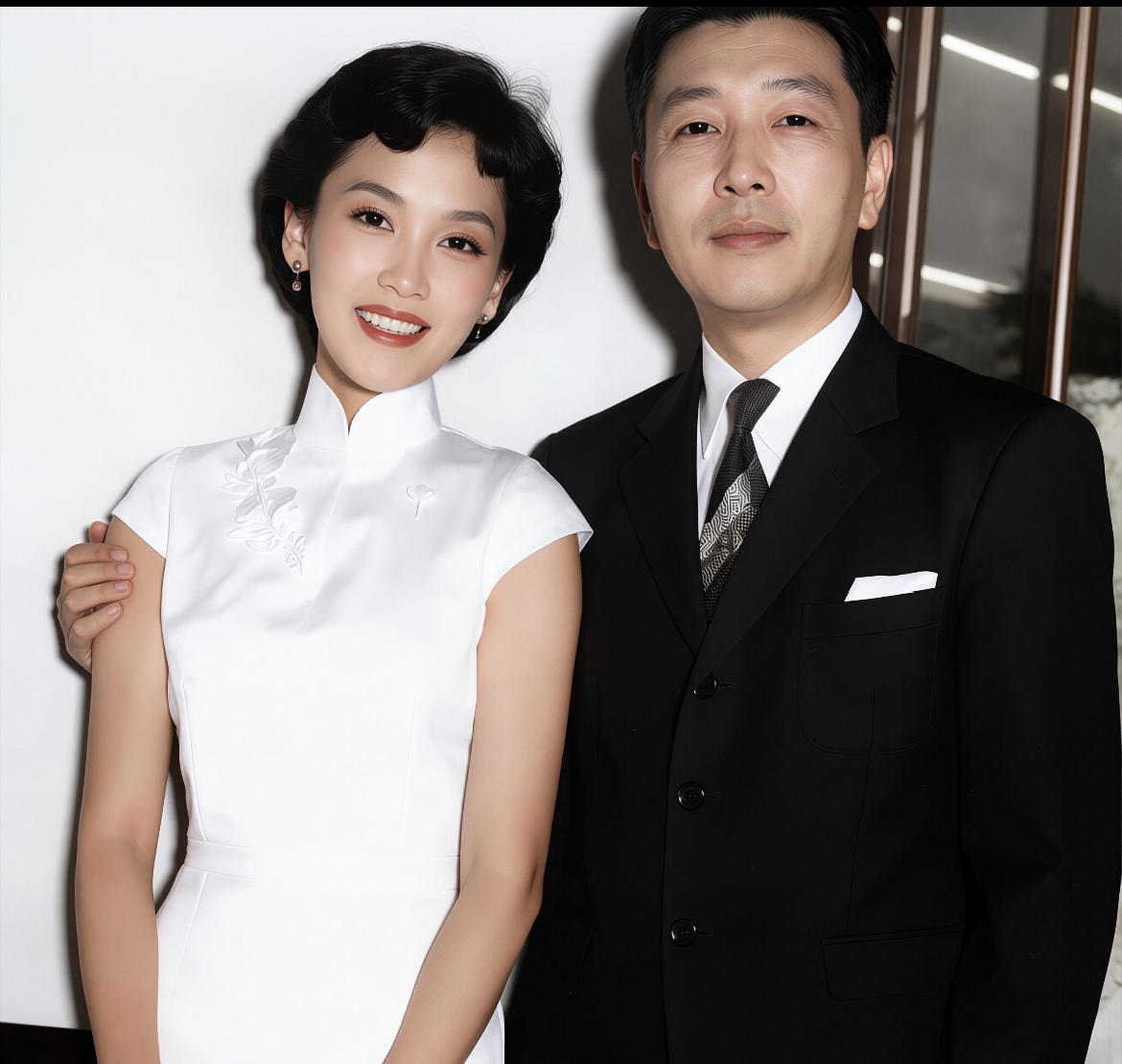 1954年，21岁的夏梦结婚照，她是金庸的梦中情人，两人同一天去世