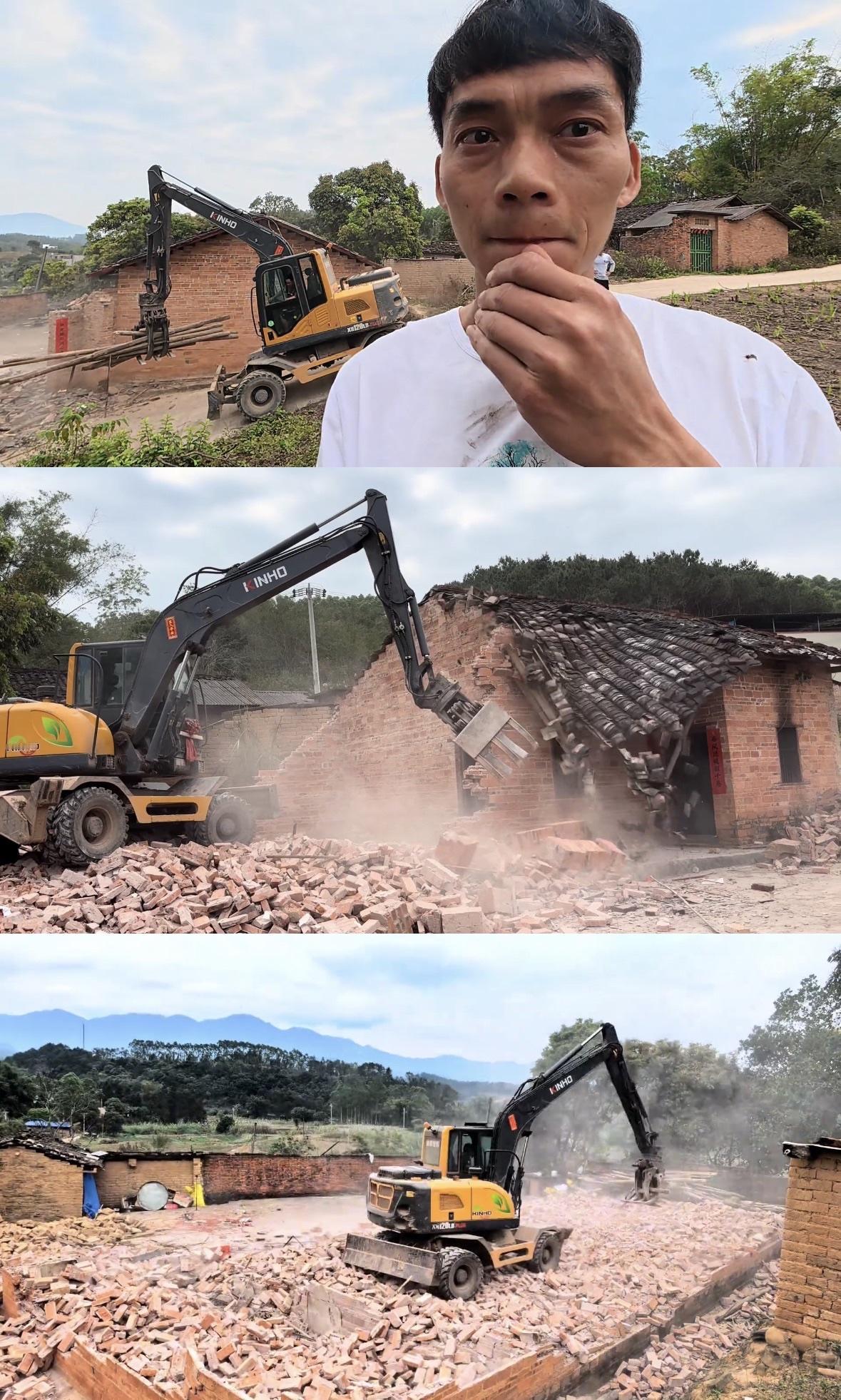 唐尚珺扒旧房流泪称以后再也见不到老房，唐尚珺把挖机领回家亲眼看着陪伴自己30多年