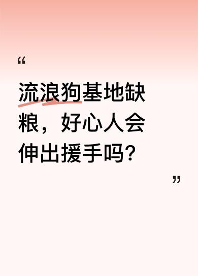 现在基地的狗粮不多了，那些可爱的毛孩子们可能面临吃不饱的困境。它们本就流浪在外，