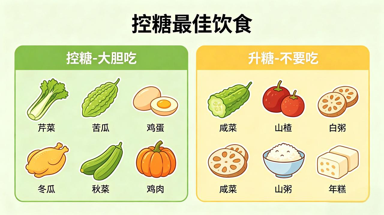 控糖饮食清单①芹菜：利于控糖，可放心食用！②苦瓜：利于控糖，可放心