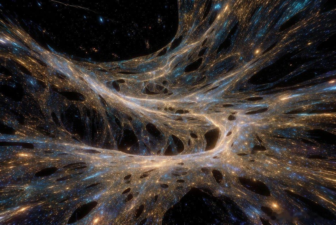 宇宙并非我们想象中的那种平滑、均匀的“朦胧迷雾”——它更像是一团纠缠的宇宙毛线，