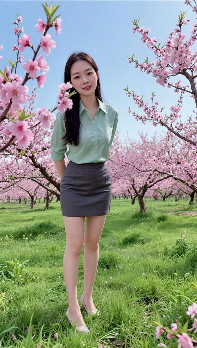 AI桃林清新照随拍穿搭上热门日常分享