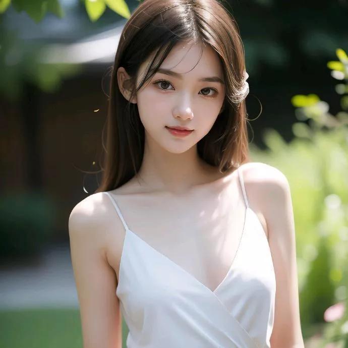 夏日清新女神，白裙飘飘，自然光下更显柔美。