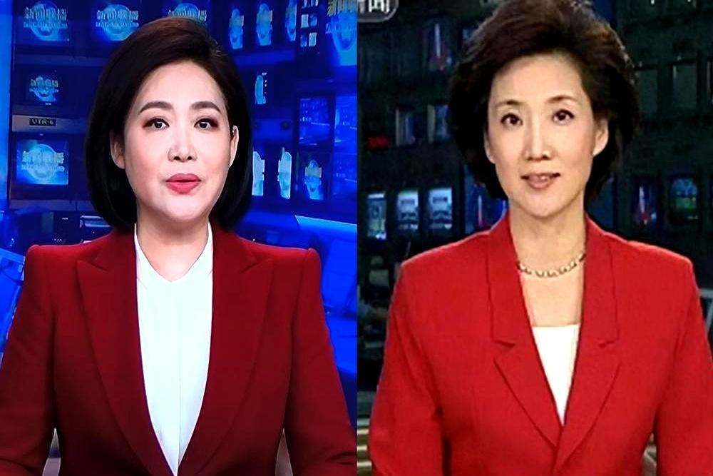 衣服扣子崩开那一刻，她没停播。镜头正从全景推向特写。郑丽侧身整理稿纸时，西装第