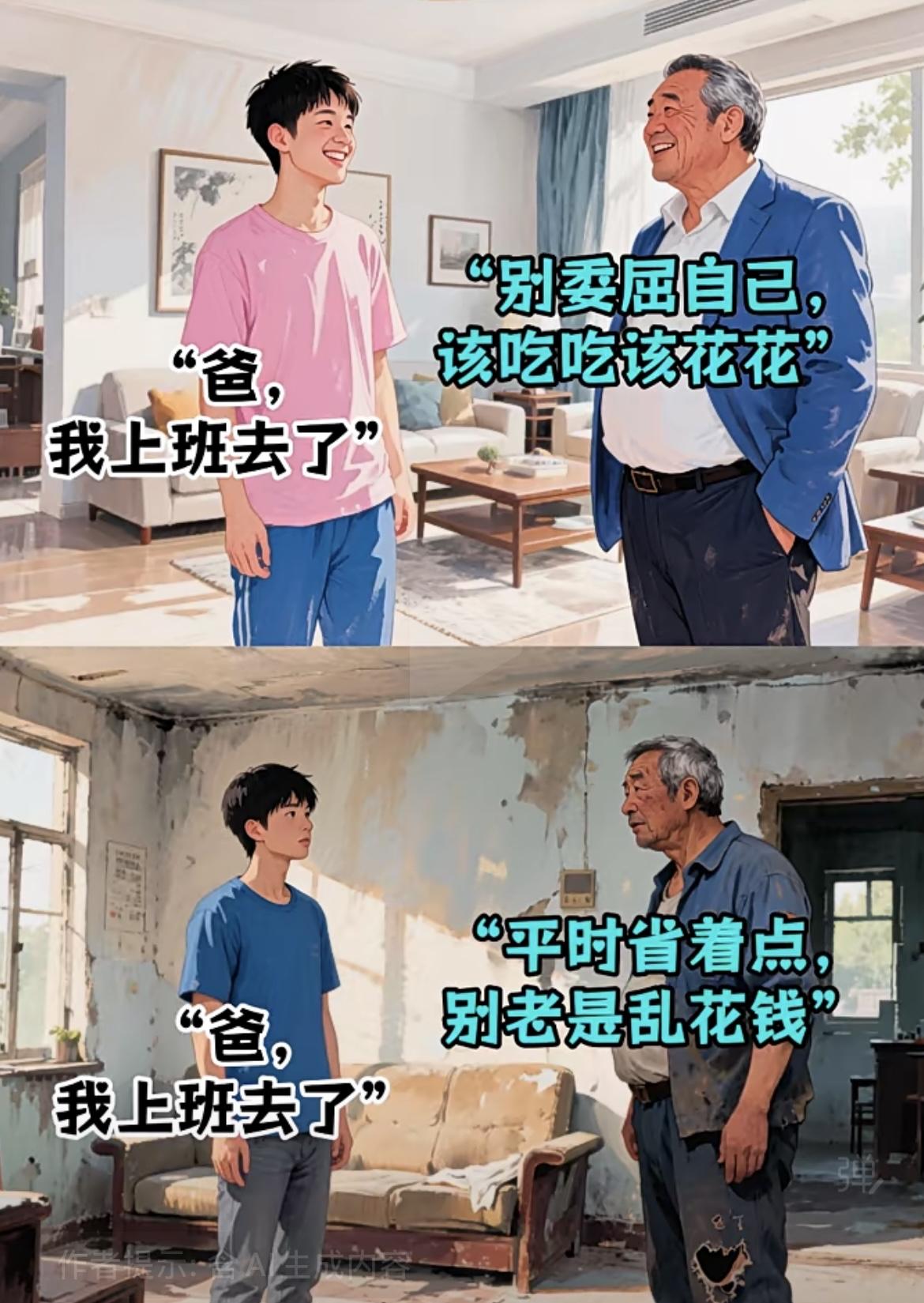 家境有别，父爱无差1.话语里的爱，从未分贫富优渥的生活里，父亲一句“别委