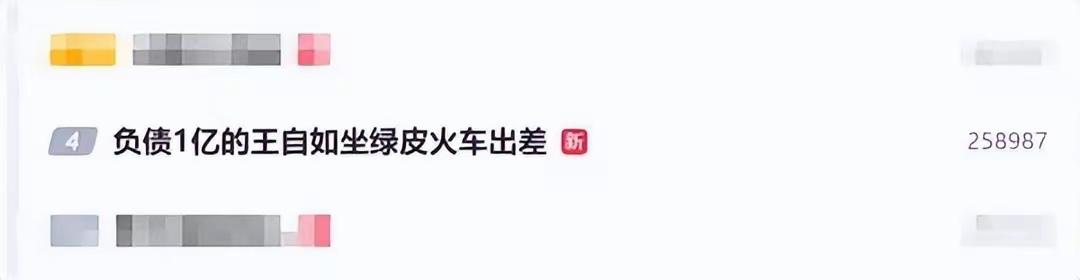 10月22日微博话题“负债1亿的王自如坐绿皮火车出差”冲上热搜榜，引发关注。近日
