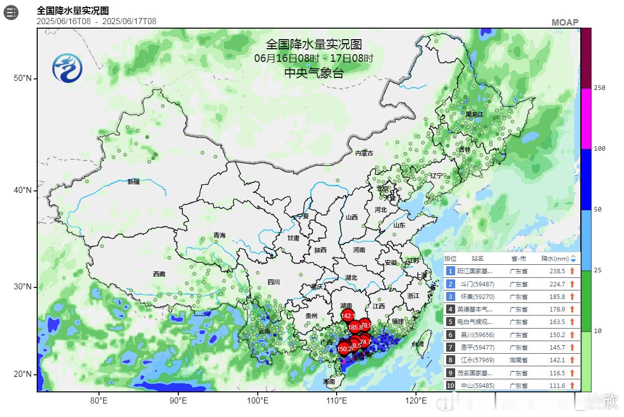 【强降雨和强对流】昨天到今晨，广东一带在持续不断的暖湿气流推动下，出现了成片的暴