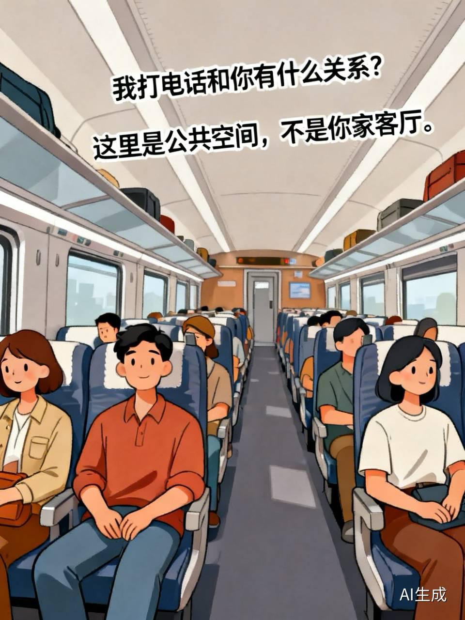 “我打电话和你有什么关系？”高铁上，一个女人的声音从免提里炸出来，前排女乘客