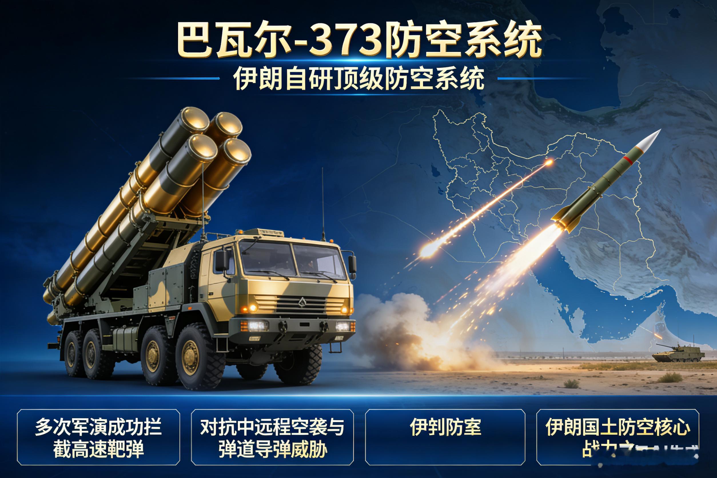 巴瓦尔-373是伊朗自主研发的国产远程区域防空导弹系统，整体性能对标国际主流远程