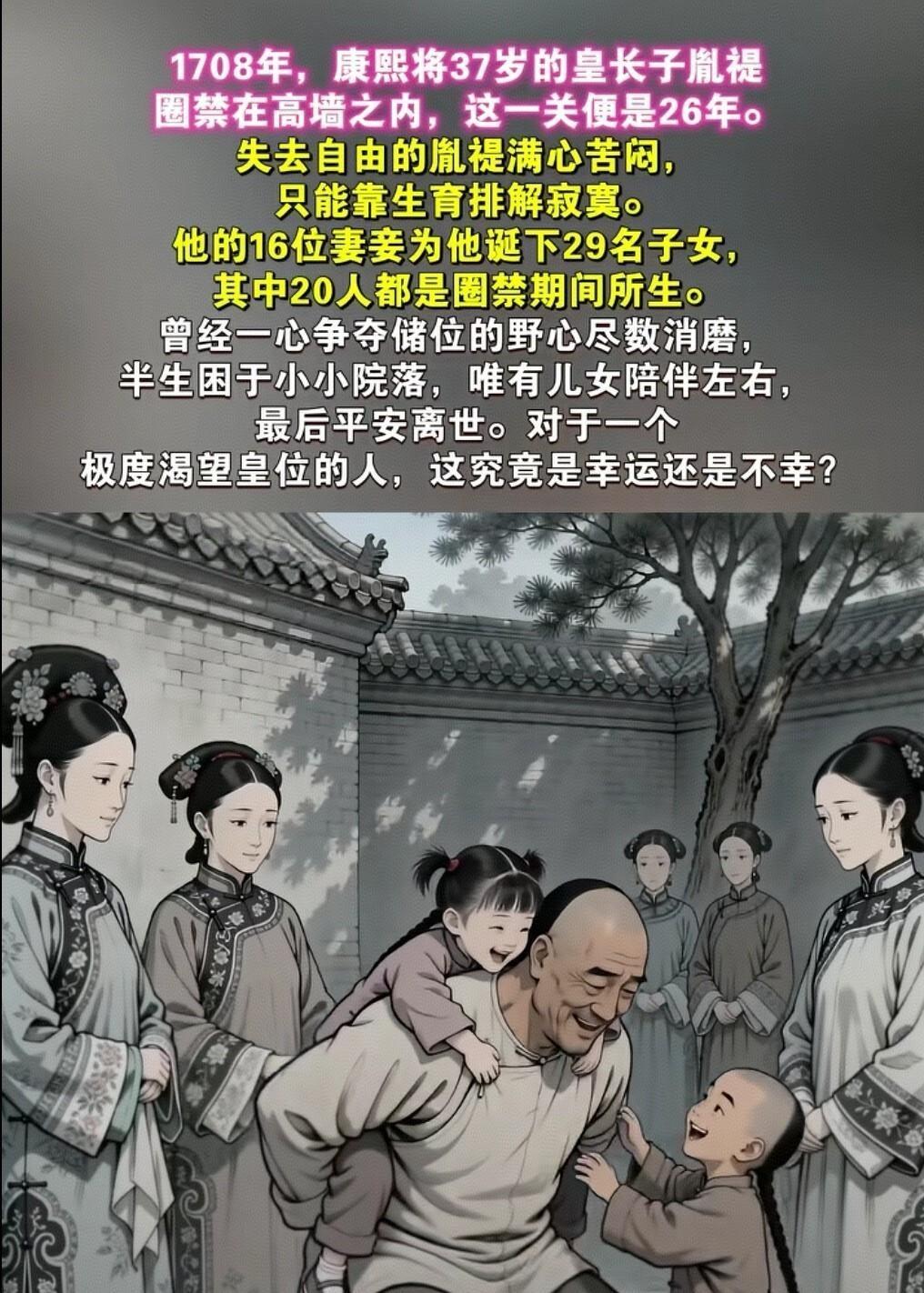 胤禔被康熙圈禁了整整26年，可他的日子，真比现在不少上班族强。爵位虽然革了，但